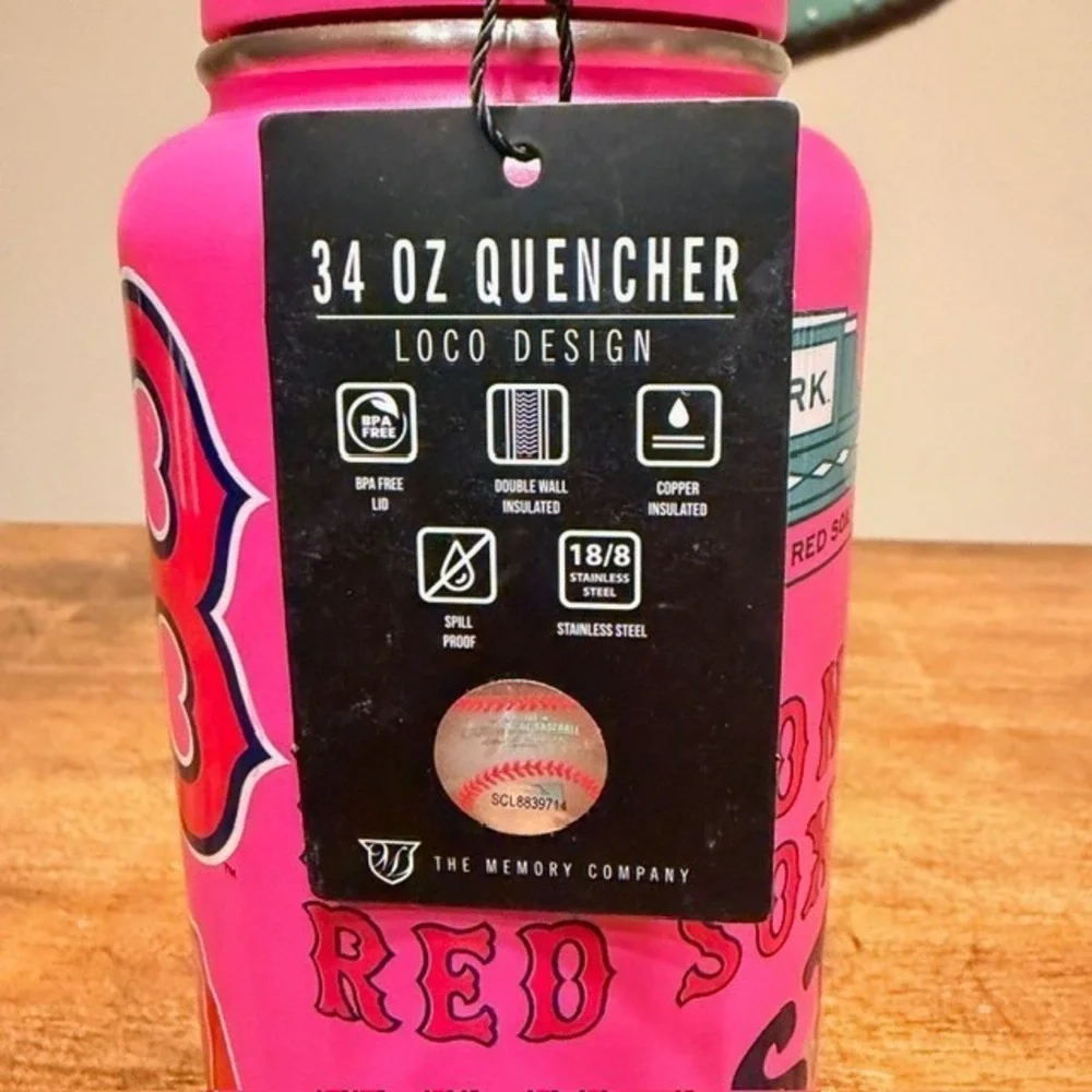 Boston Red Sox Hot Pink Insulated Water Bottle (NEW) 34oz The Memory Company - Picture 8 of 9